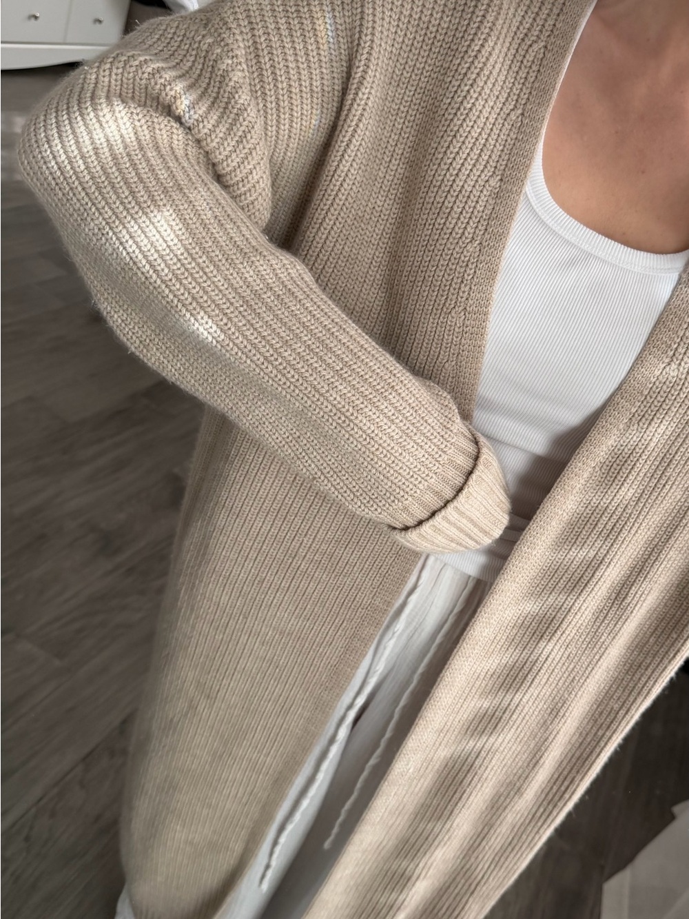 ASOS Beige Ribbed Open Front Longline Cardigan